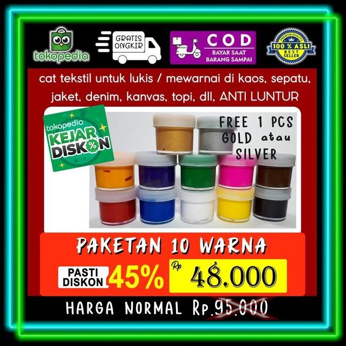 

Cat Tekstil / Lukis Utk Kaos / Kanvas / Tas / Sepatu - Paket 10 Warna