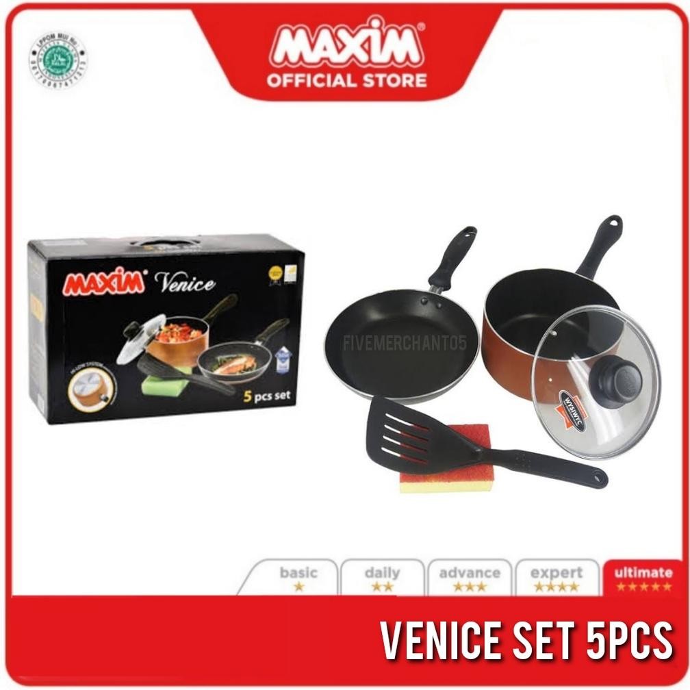 Panci Set Maxim Venice 5pcs Panci Teflon Set Maxim Venice Set Panci Wajan Teflon Maxim Set Nugi