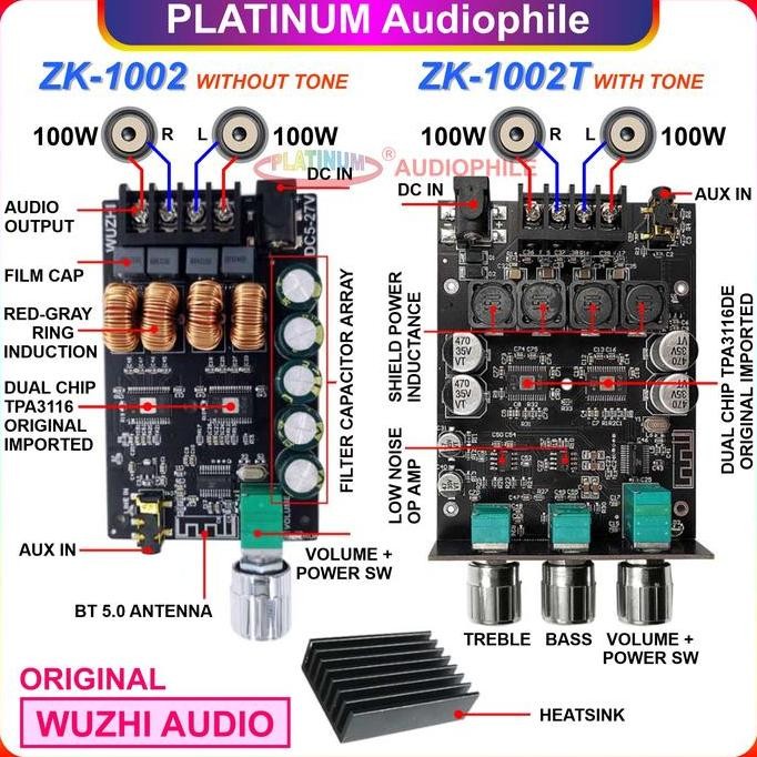TPA3116 Amplifier Class D Bluetooth 5.0 Hifi Stereo Amplifier 2X 100W Original  ZK-1002 1002T