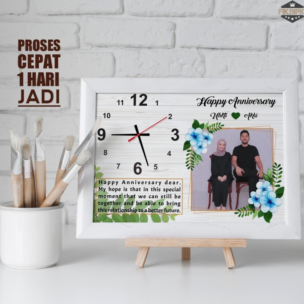 Kado Anniversary Jam Dinding Foto Costum + Bingkai (Hadiah Ultah Wisuda Pernikahan) Fiksipic Nugi