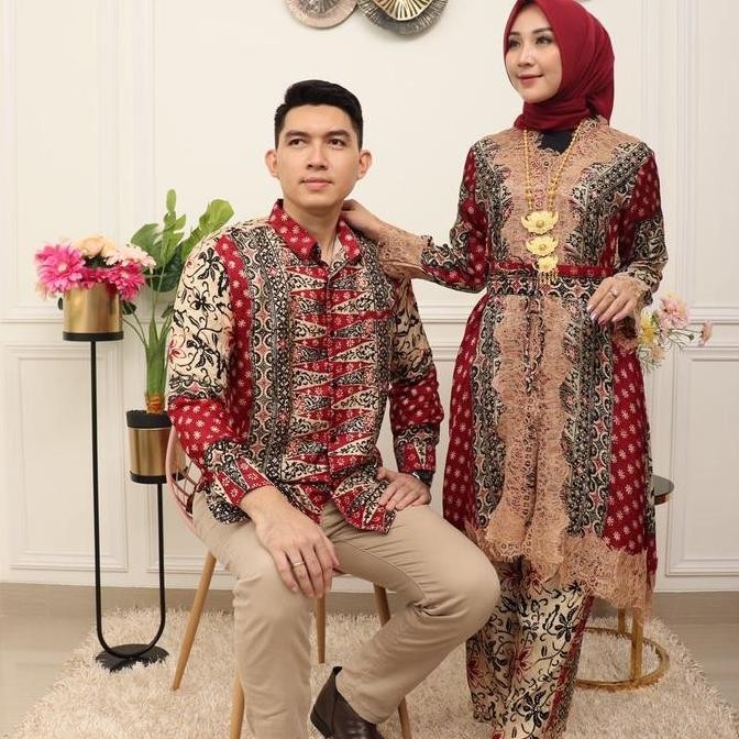 SET COUPLE SIERRA CELANA PREMIUM GIES 001 BATIK KANCING PASANGAN KONDANGAN OUTER SETELAN SARIMBIT KE