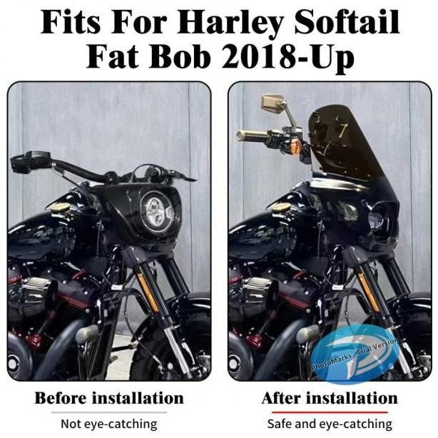 15 Inch Smoke Windshield Headlht Fairing Mask Fit For Harley Softail Fat Bob 18-23