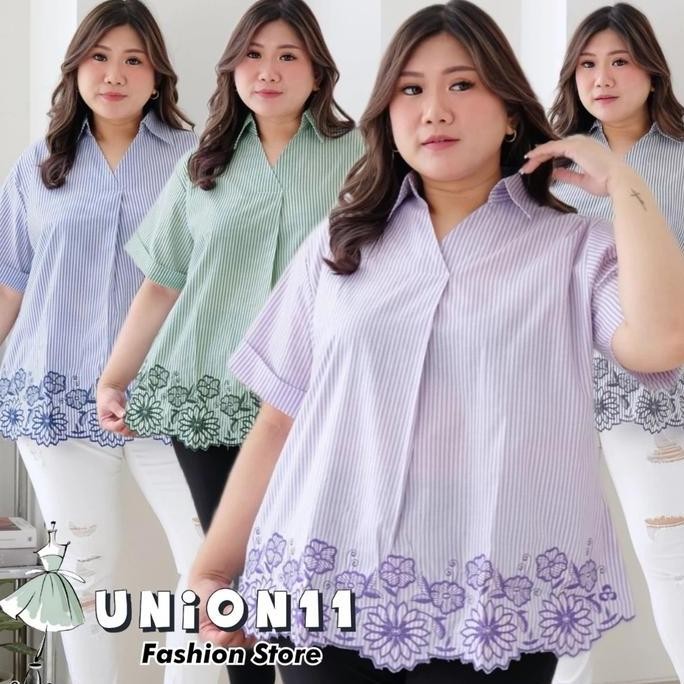 Jumbo Blouse Wanita Katun Salur Bordir Bunga Ld 130