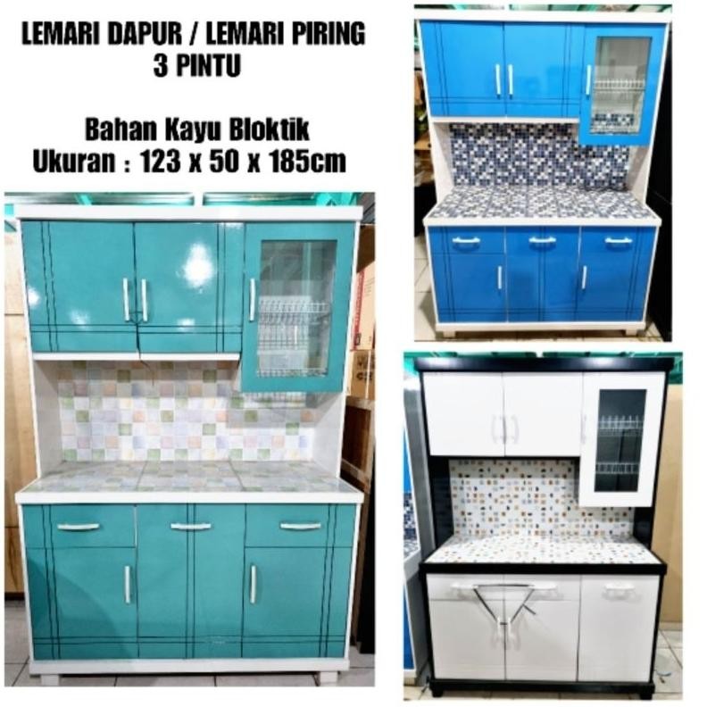 (Khusus Bogor) Lemari Dapur / Lemari Piring Kayu 3 Pintu Nugi