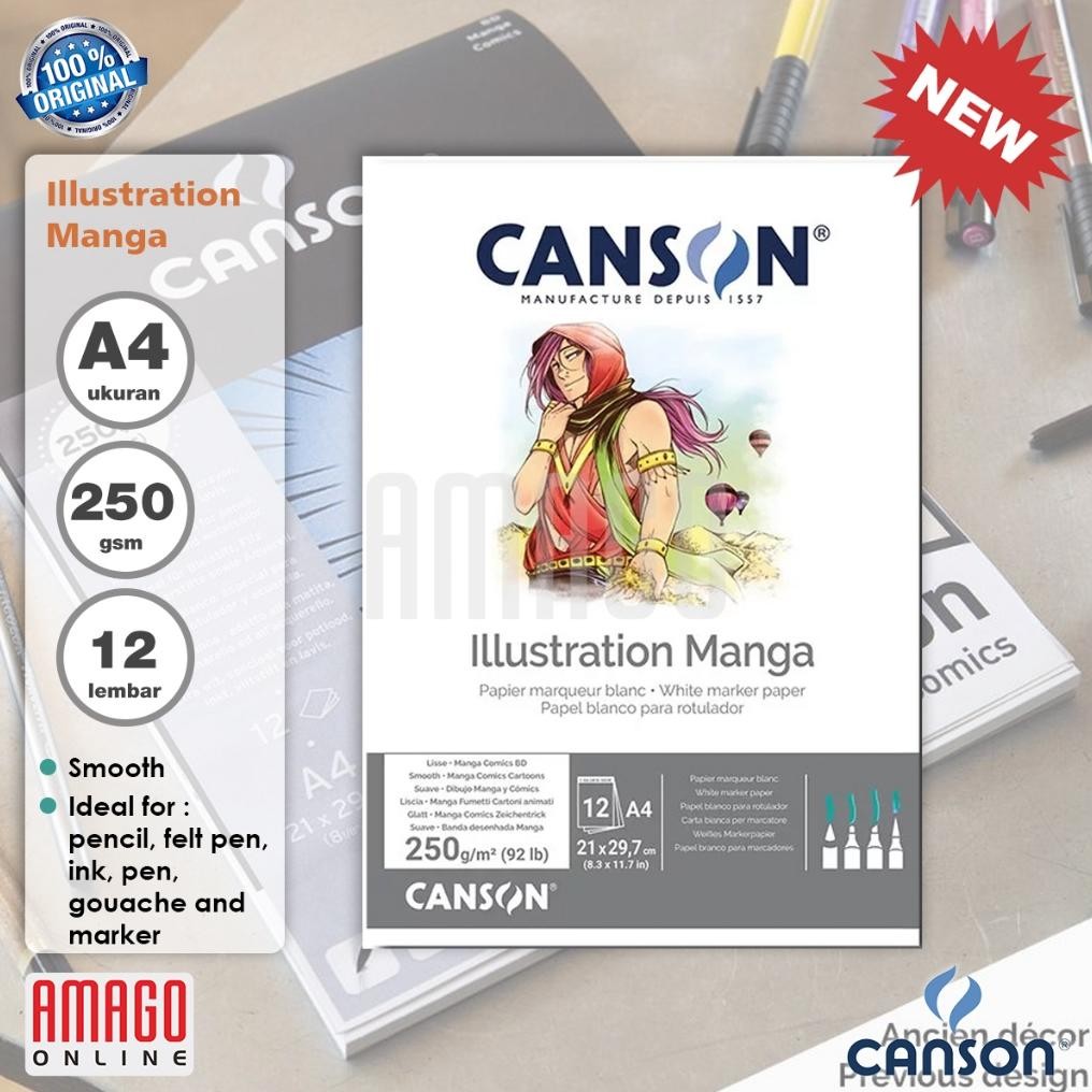 

Buku Gambar CANSON Illustration Manga 12 sheets - ukuran A4 - 250 gsm (Pad) - 200387200 Nugi