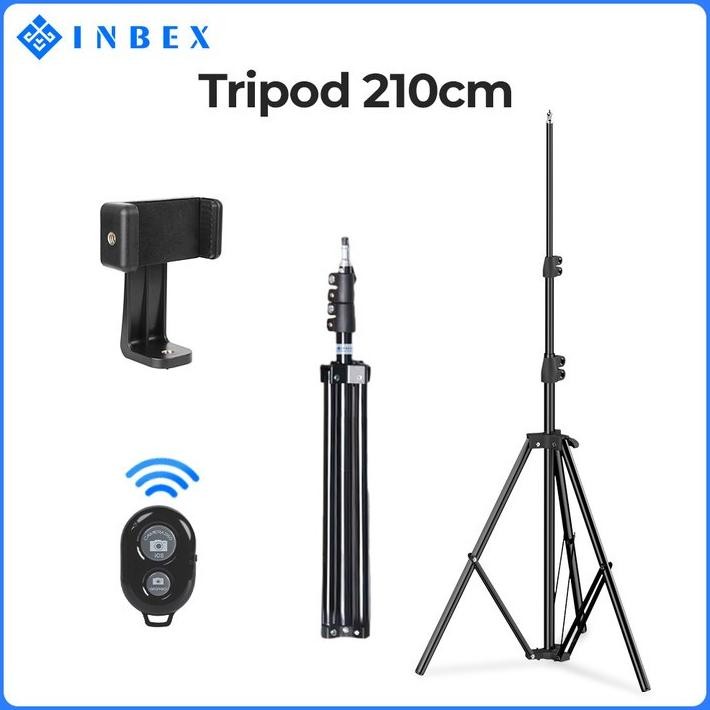 INBEX Tripod handphone+Bluetooth Remote 2.1M Stand Tripod+Holder+Bluetooth with Baut 1/4 Tongsis Nug