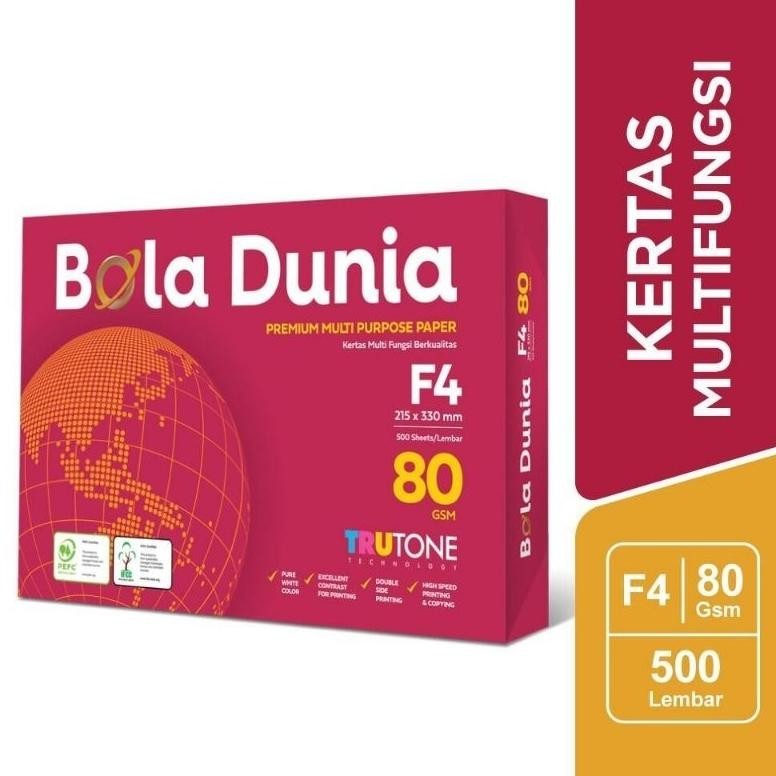 

Kertas F4 80 Gram Bola Dunia HVS Folio 1 Rim 500 Lembar Nugi