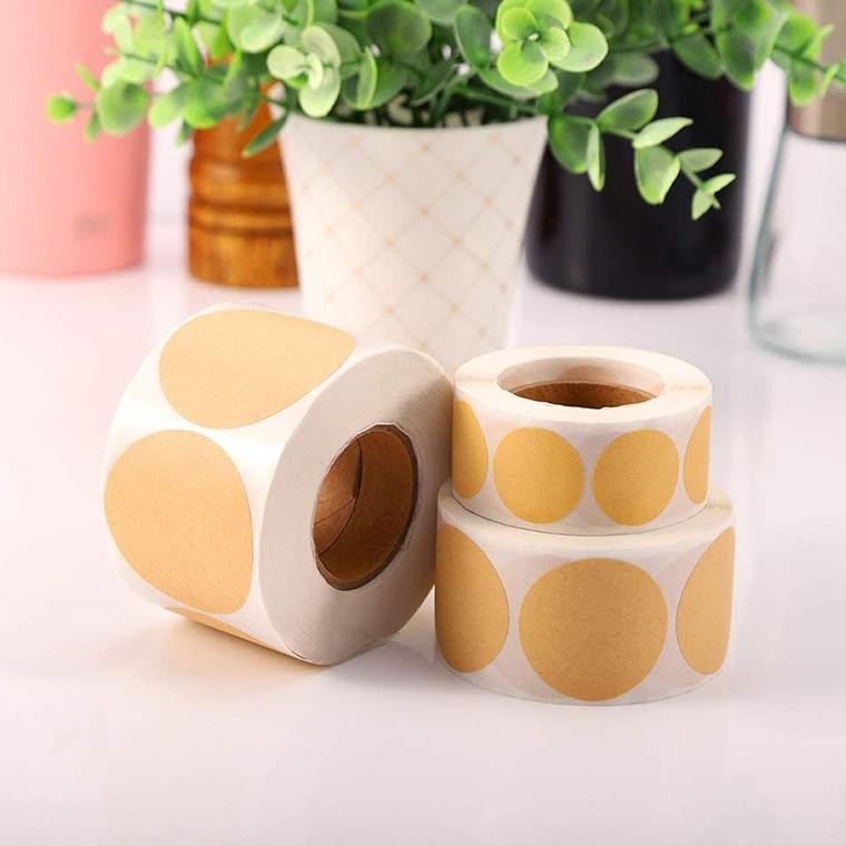 

Sticker Label Kraft Blank Stiker Polos Warna Coklat Bundar Tag Kado Amplop (1 Roll/ 500 Pcs) Nugi