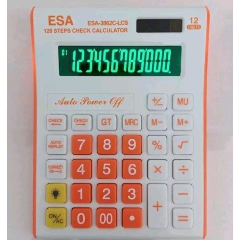

KALKULATOR ESA 3862C-LCS LAYAR LED 12 DIGIT/KALKULATOR 120 STEP CEK CORRECT Nugi