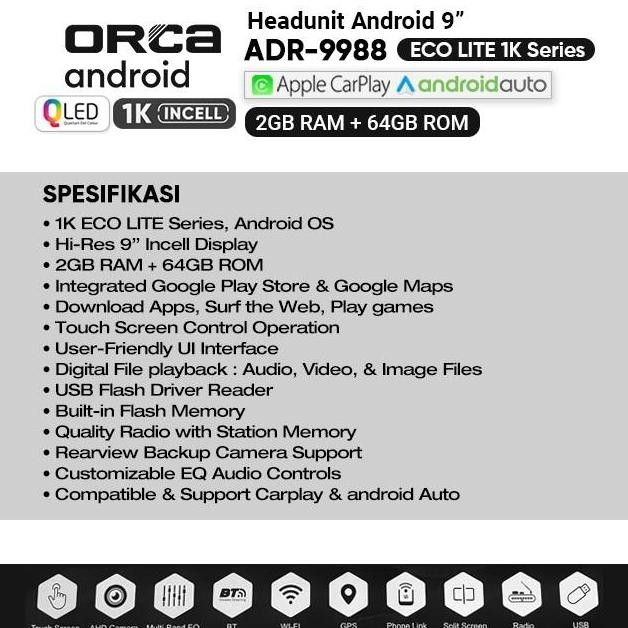 Headunit Android Orca Eco LIte Calay ADR 9988 10 Inch Ram 2/32