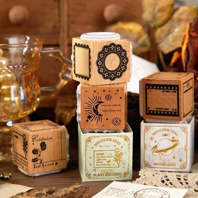 

Stamp Journal Scrapbook DIY 3 Sisi Multifungsi Cap Journalling Material KIT Bahan Kayu Nugi