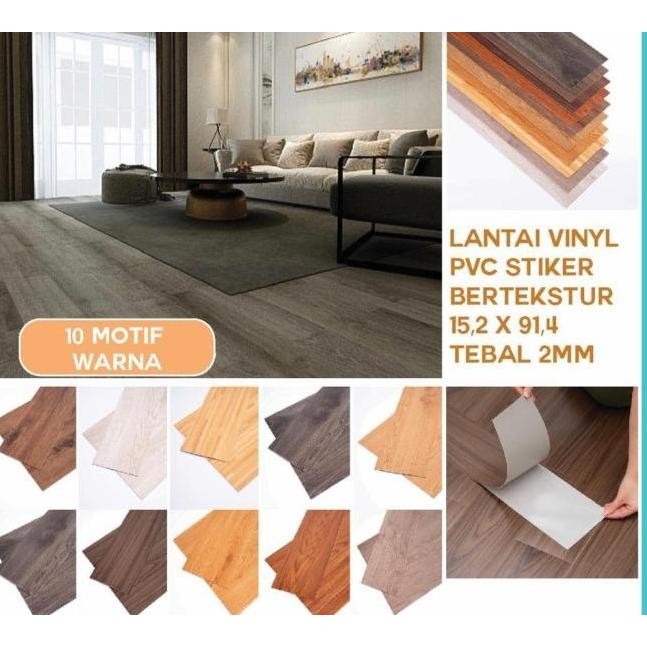 Per 10Pcs Vinyl Lantai Pvc Parket Tekstur Kayu 91,4 Cm X 15,2 Cm - Isi 10 Lembar Sticker