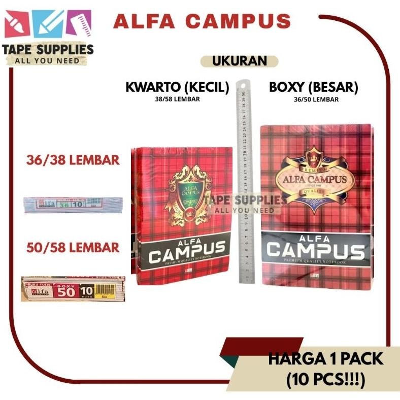 

Buku Tulis Alfa Campus 50 Lembar / Alfa Campus 36 Lembar (Isi 10 Pcs) Besar - Kecil Nugi