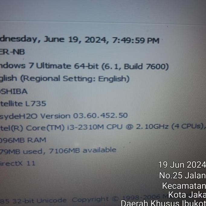 Jual toshiba L735 core i3-2350m