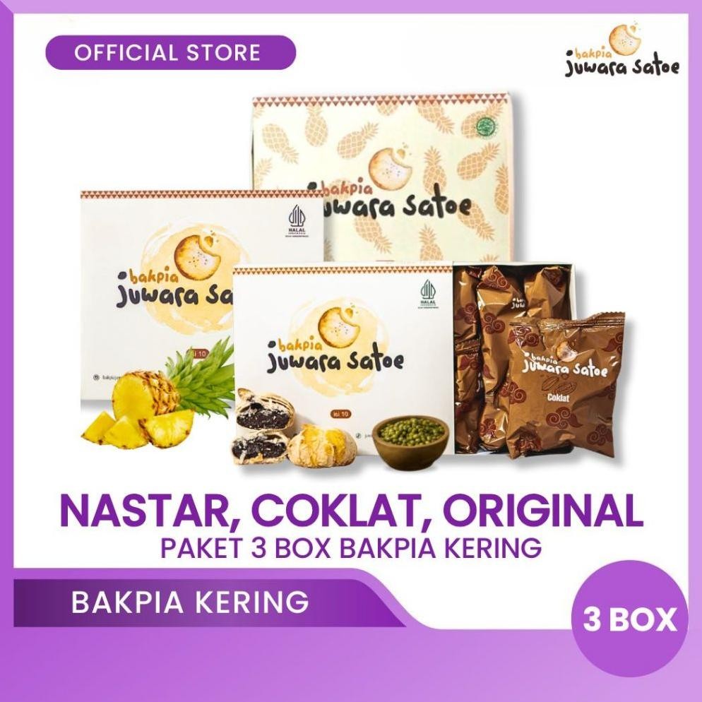 

NO_MORE BAKPIA JUWARA SATOE [ 3 Box ] Paket Bakpia Crispy (Nastar, Coklat, Original) - Oleh Oleh Khas Jogja