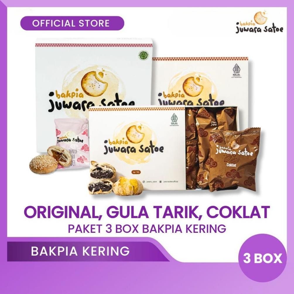

NO_MORE BAKPIA JUWARA SATOE [ 3 Box ] Paket Bakpia Crispy (Original, Gula Tarik, Coklat) - Oleh Oleh Khas Jogja