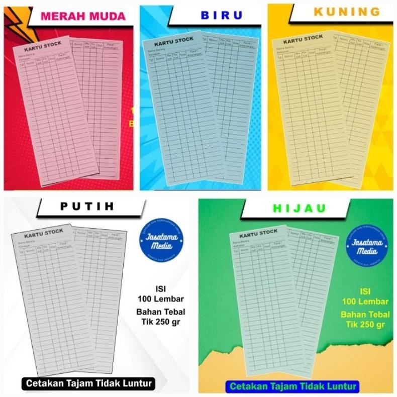 

Kartu Stok Barang & Obat. 1 Paket Berisi 100 Lembar Dengan Warna 5 Pilihan.( CRTAKAN BOLAK BALIK) Nugi