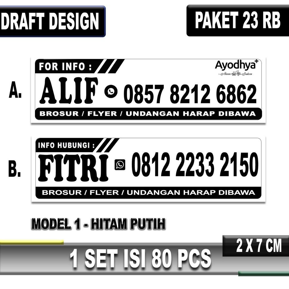 

Isi 80 Pcs Cetak/Custom Sticker Satu Warna Hitam Putih Stiker Label Nama Untuk Marketing Sales Property Mobil Termurah Nugi