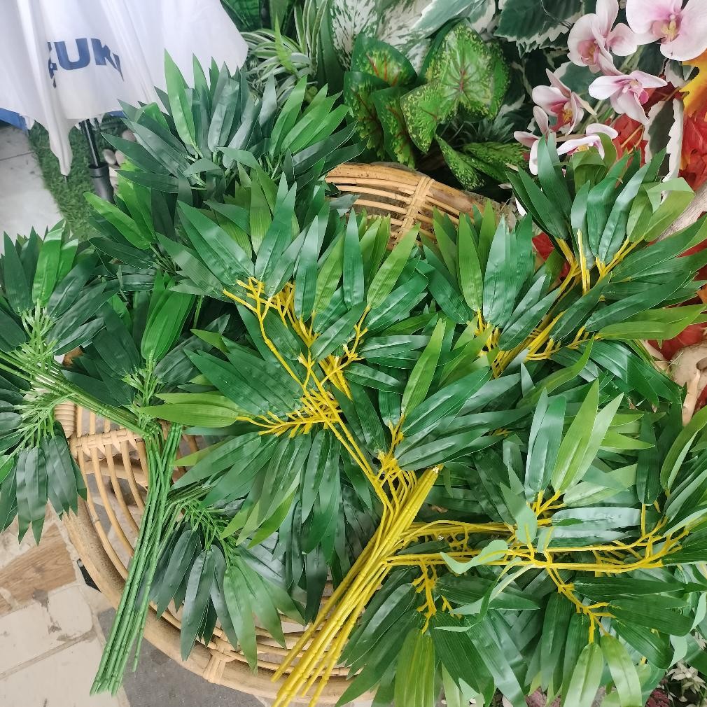 1 Lusin Daun bambu Latex/bungaArtificial/BungaHias/TanamanPlastik/ Daun Bambu Hijau/Daun Bambu kunin
