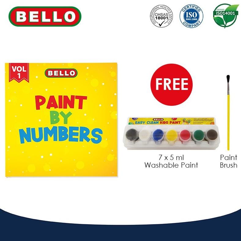 

BELLO PAINT by NUMBERS - Buku Melukis Anak2 gratis KUAS dan CAT WASHABLE 7 WARNA Nugi
