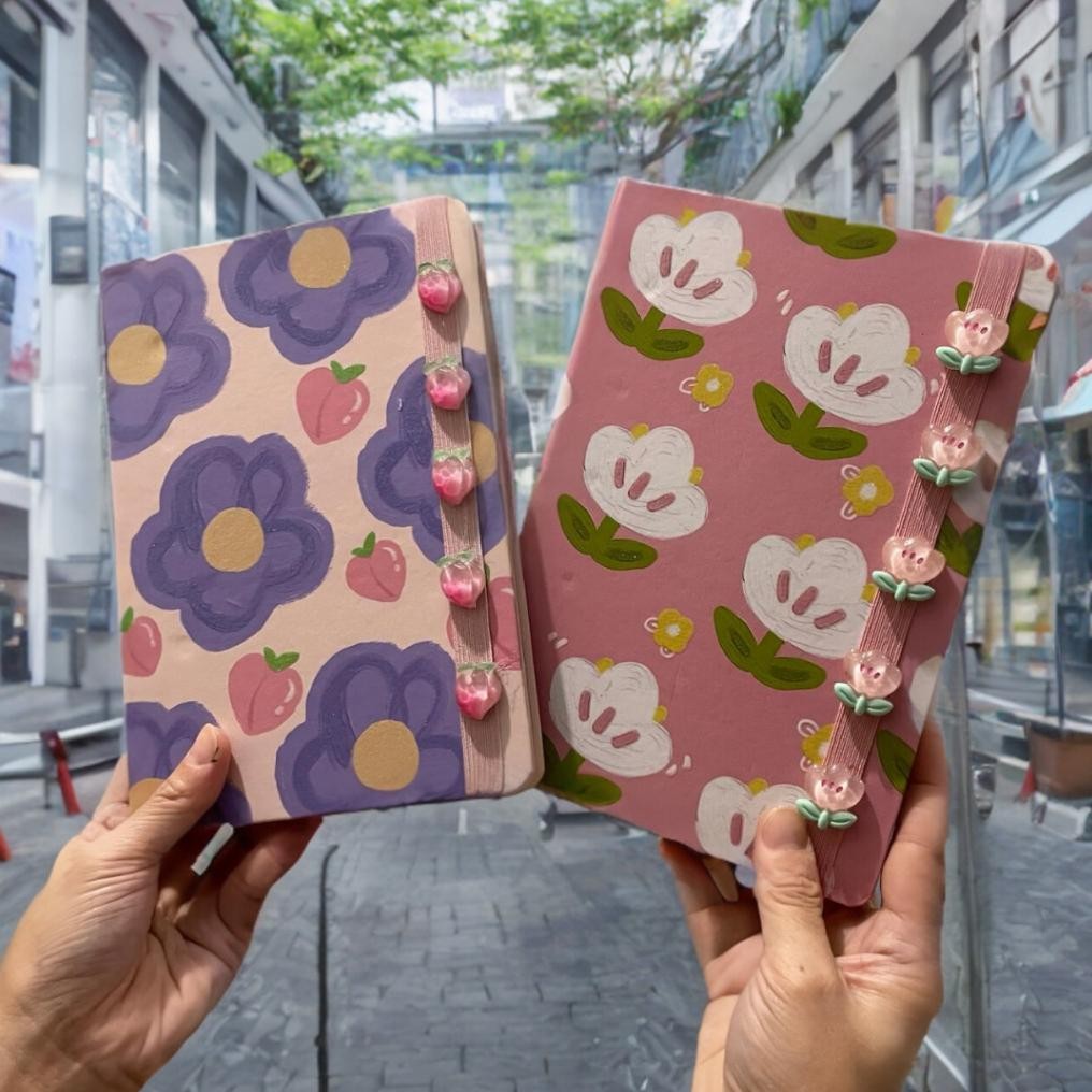 

MIKIREI Diary Camomile Tulip Peach Tomato Hardcover Diary Buku Note Book Planner A5 Ruled with Straps Nugi