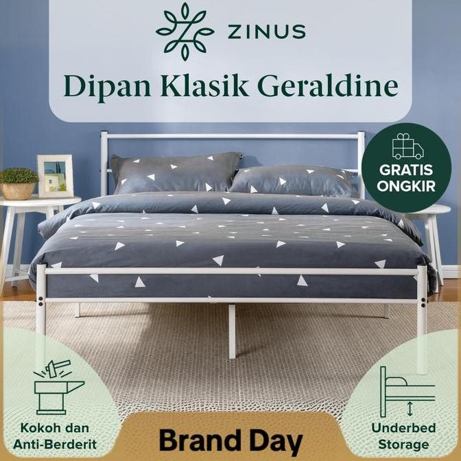 Zinus Tempat Tidur Ranjang Besi Geraldine / Warna Putih / Dengan Sandaran / Easy Assembly / Tinggi  