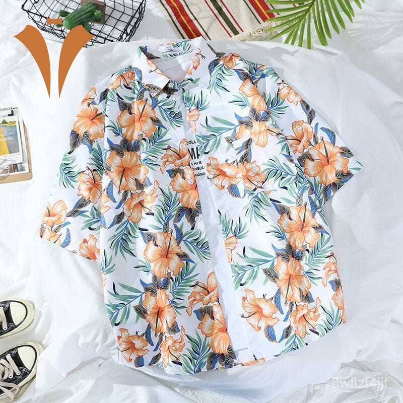 Hawaiian Floral Shirt for Men Trendy Casual Loose Beach Vacation Floral