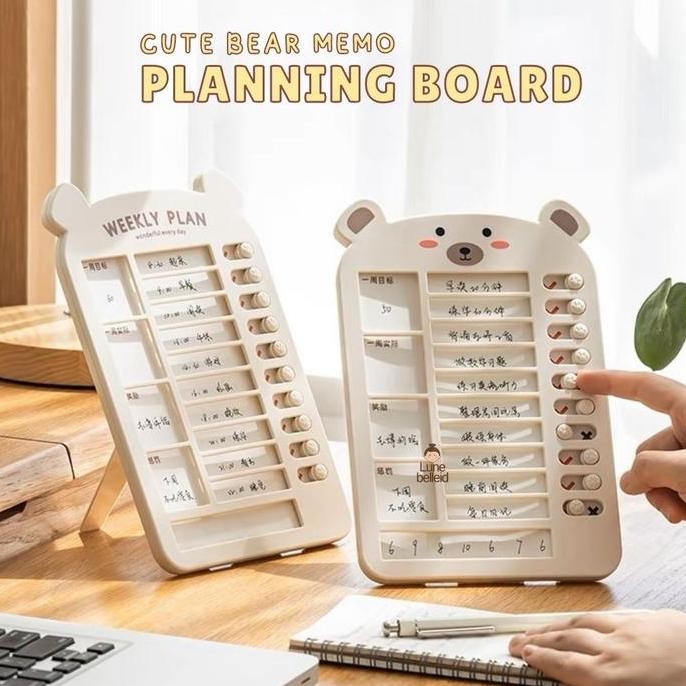 

Tersedia Cute Bear Memo Planner Aesthetic - Papan Jadwal Belajar Anak Estetik Lucu