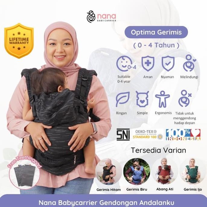 Gendongan Bayi Adjustable Ssc Nana Babycarrier Optima Gerimis Untuk Newborn Bunda - 4 Tahun Anak-Ana