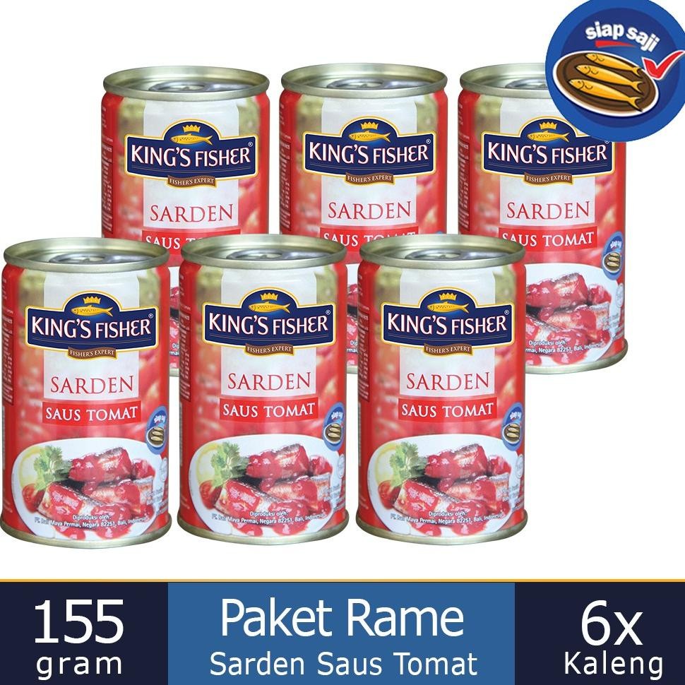 

NO_MORE King's Fisher Paket 6 pcs Sarden mini saus tomat Makanan Kaleng 155 gr