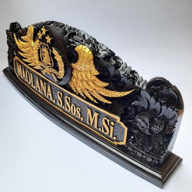 

#####] Papan nama meja logo tribrata nameplate kayu ukiran bali lambang polisi