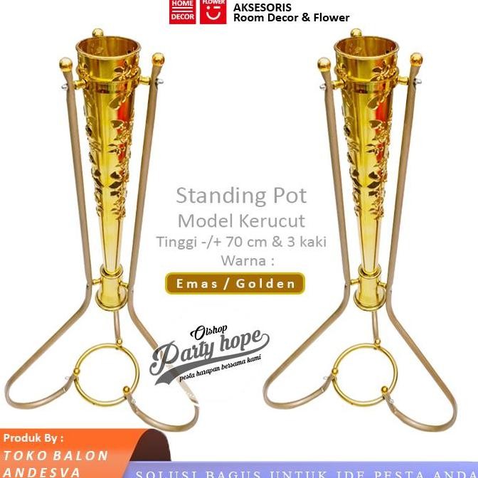 <<<<<] Standing Pot Besi Kerucut / Pot Bunga Sudut / Vas Bunga Corong Gold