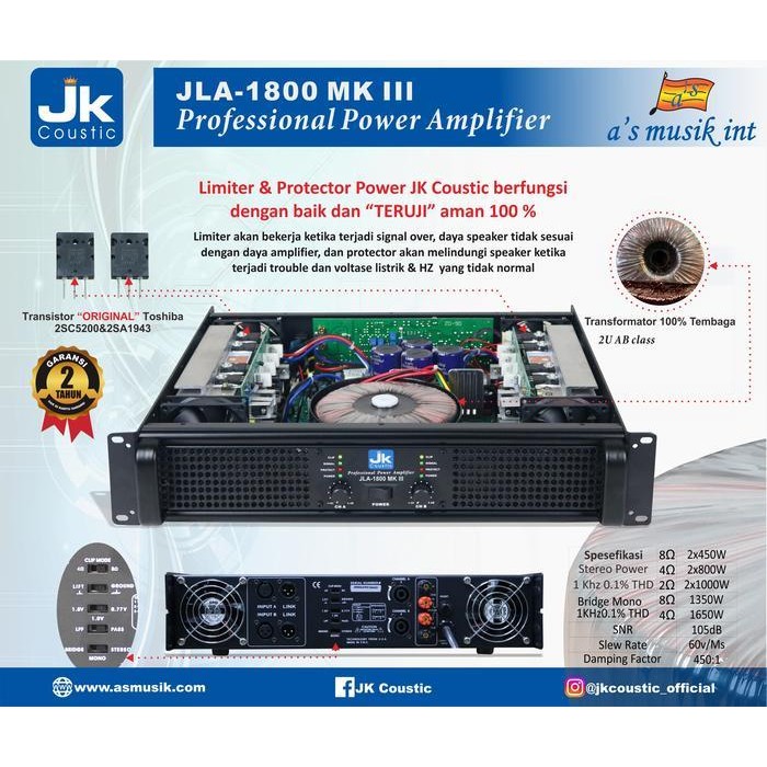 Power JLA 1800 MK III JK Coustic Power Amplifier JLA 1800 MKIII