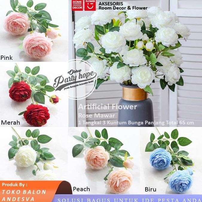 Silahkan Order] Bunga Mawar 3 kuntum / Bunga Plastik mawar / Tanaman Artificial Bunga