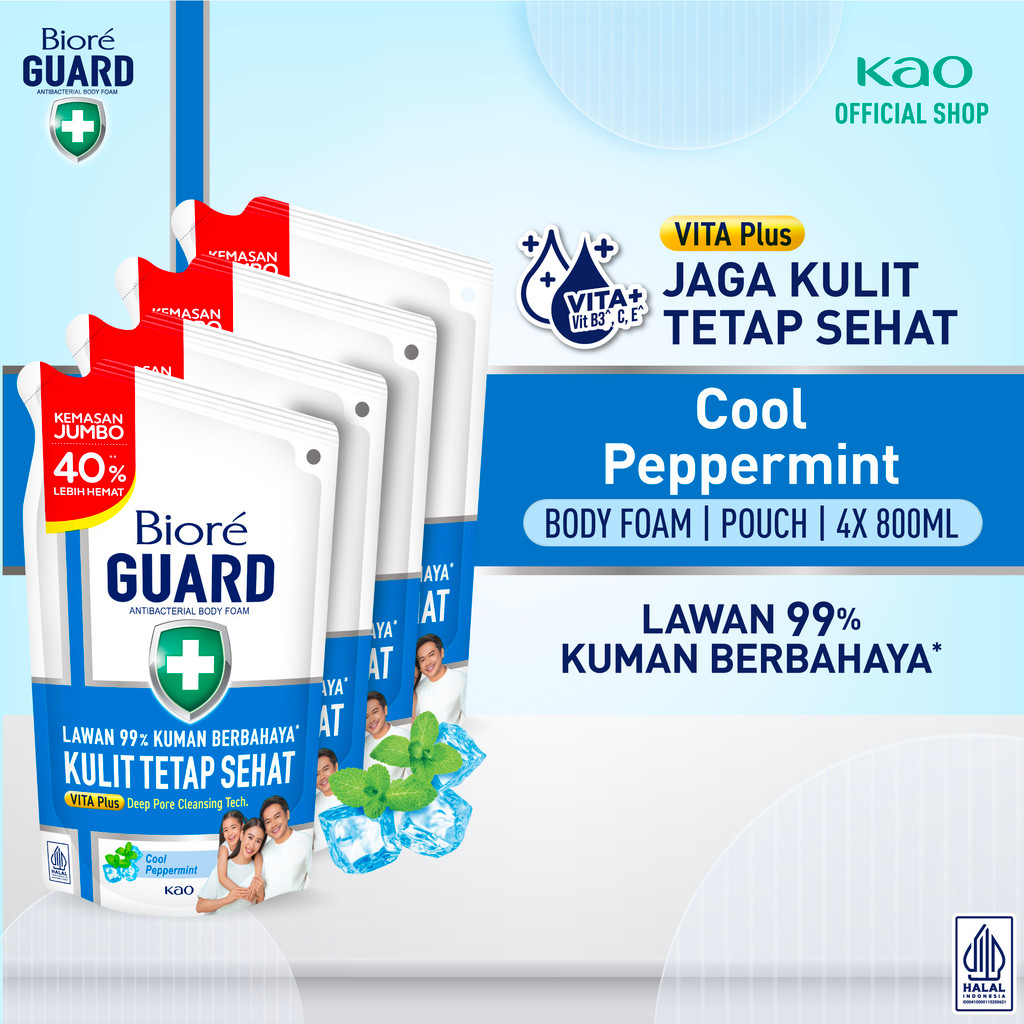 Biore Guard Cool Peppermint 800ml Pouch Fourpack