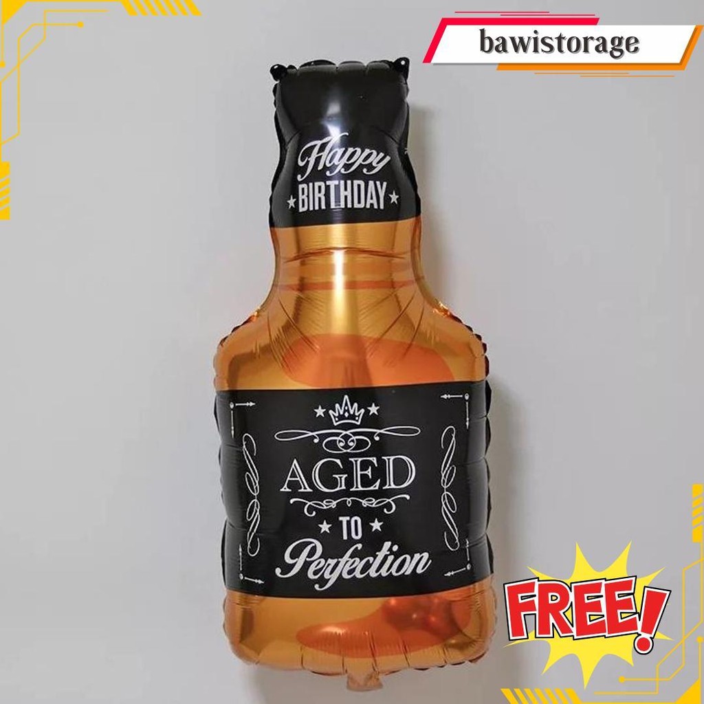 Balon Foil Happy Birthday Botol Whiskey / Balon Foil Botol Wine Perfection Jumbo Bisa Cod