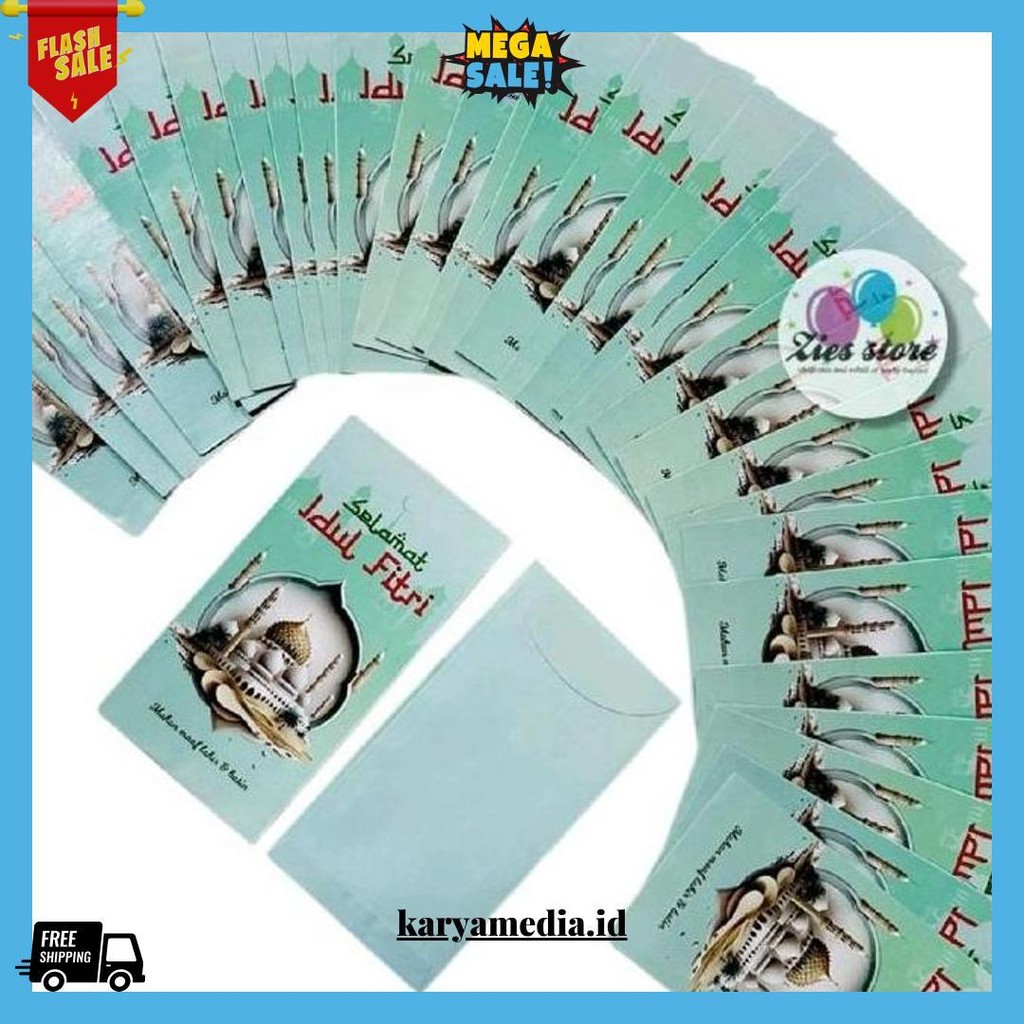 

[50Lembar] Amplop Lebaran Idul Fitri / Angpao Lebaran Box Mika Size L Motif Masjid Siap Kirim