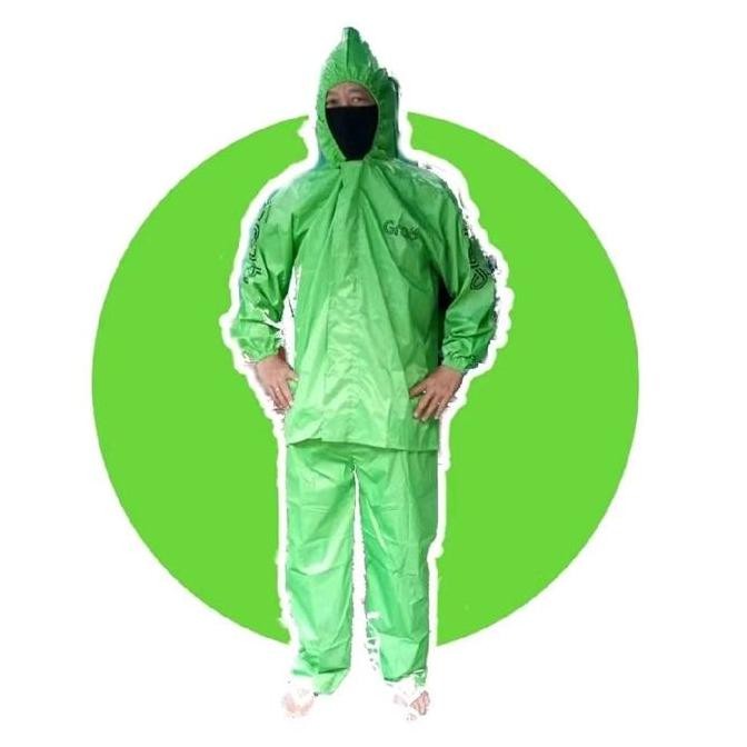ORI - JAS HUJAN DRIVER GRAB SETELAN JAKET CELANA HIJAU WATERPROOF TEBAL MOTOR ORIGINAL