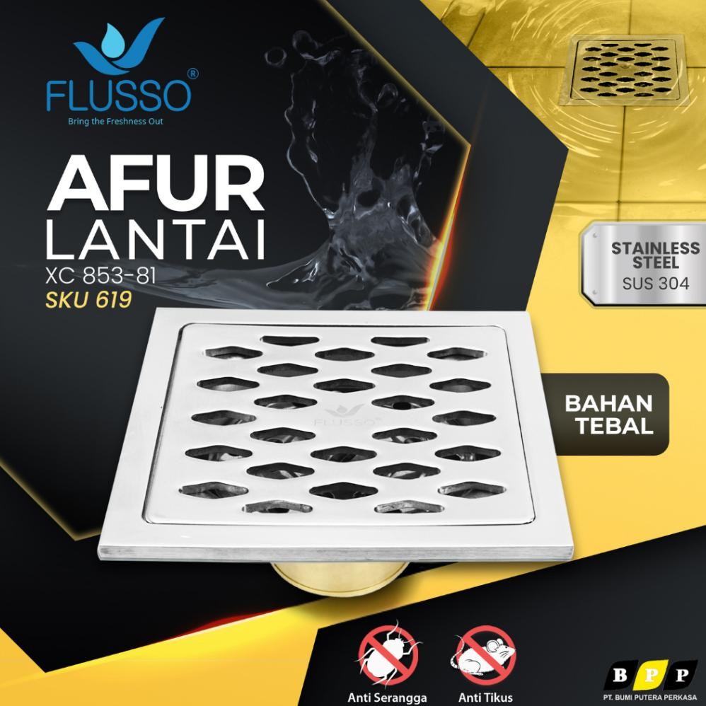 FLUSSO Floor Drain Penutup Saluran Air Kamar Mandi 4 inch Katub Otomatis Kuningan Anti Bau AXC1 619