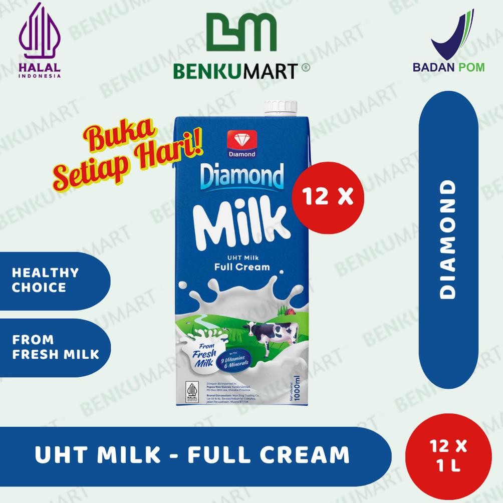 

[KARTON] Susu UHT Diamond Full Cream 12 x 1 Liter | UHT Milk Kartonan aSt