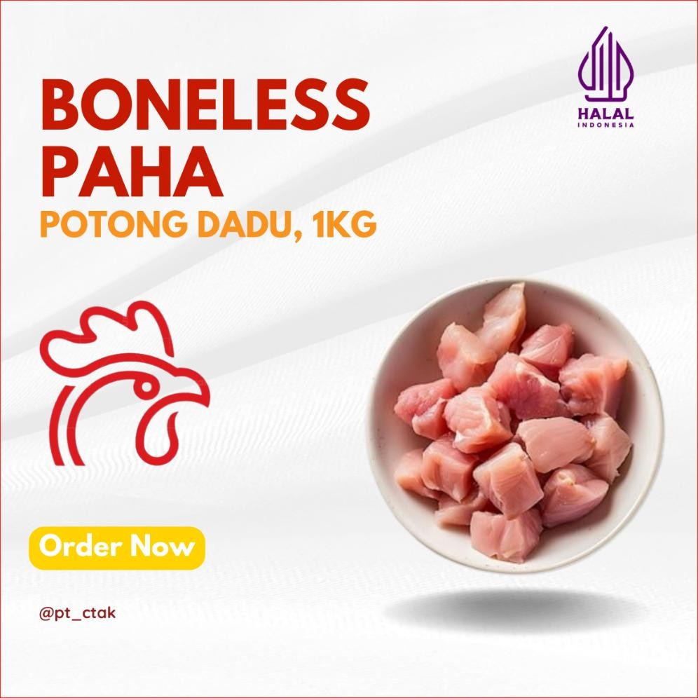 

Daging Ayam Fillet Boneless Paha Murni Potong Dadu (FRESH & FROZEN) Kemasan 1 Kg aSt