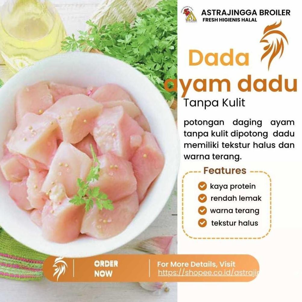 

Daging Ayam Dada Fillet Tanpa Kulit Potong Dadu 1kg Astrajingga Broiler aSt