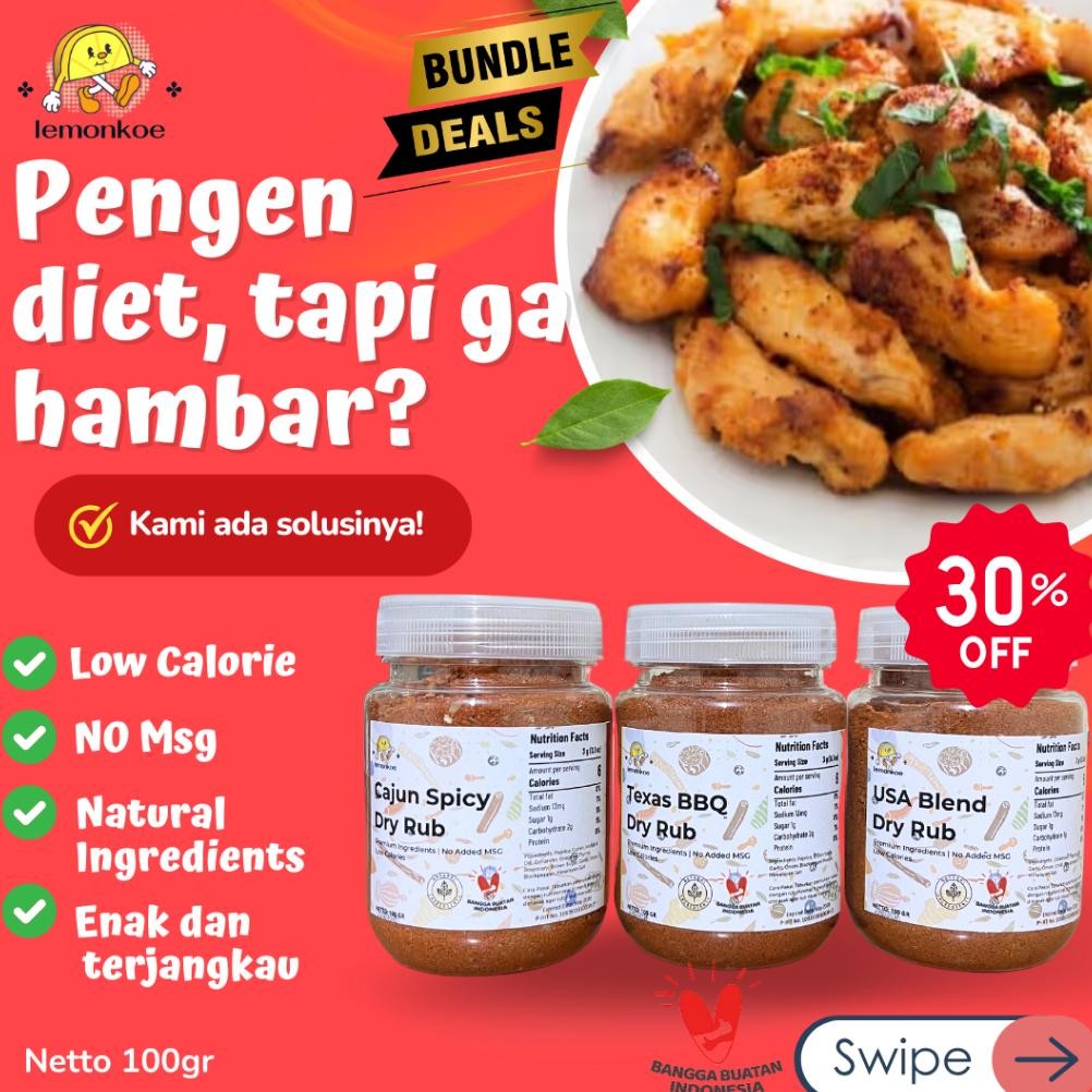 

Lemonkoe Bundle Bumbu Marinasi Diet Kering Rendah Kalori Healthy Dry Rub Free Ongkir COD halal terjangkau aSt