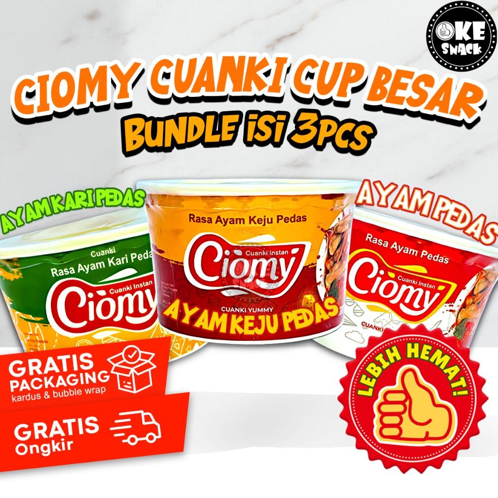 

Paket Hemat Ciomy cuanki Cup Besar Mix isi 3 Paket Ciomy Ayam Keju Kari Pedas aSt
