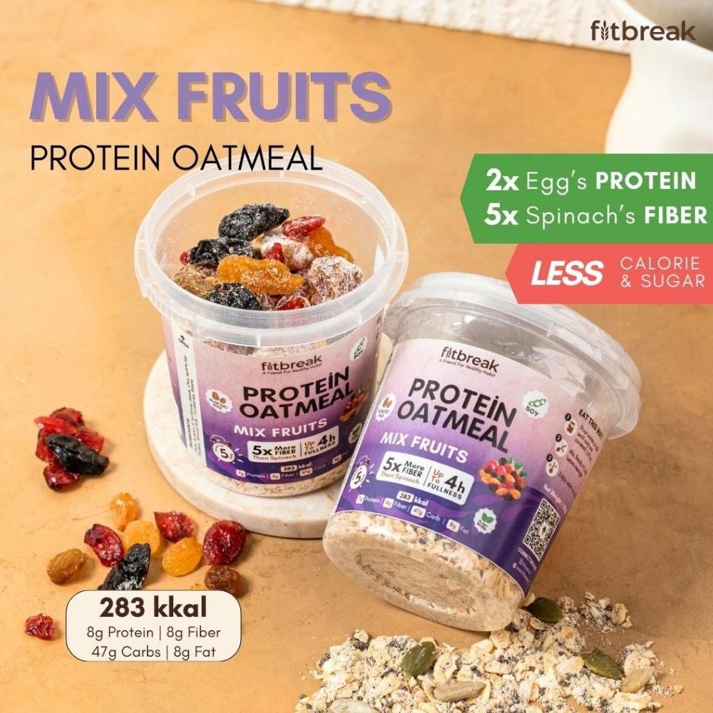 

Mix Fruits Protein Oatmeal Fitbreak / Healthy Snack / Instant Oats / Overnight Oats / Diet Friendly / Sarapan / Oatmeal aSt