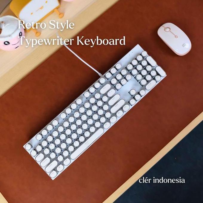 Murah Cler Retro Typewriter Style Mechanical Keyboard (104 Keys)