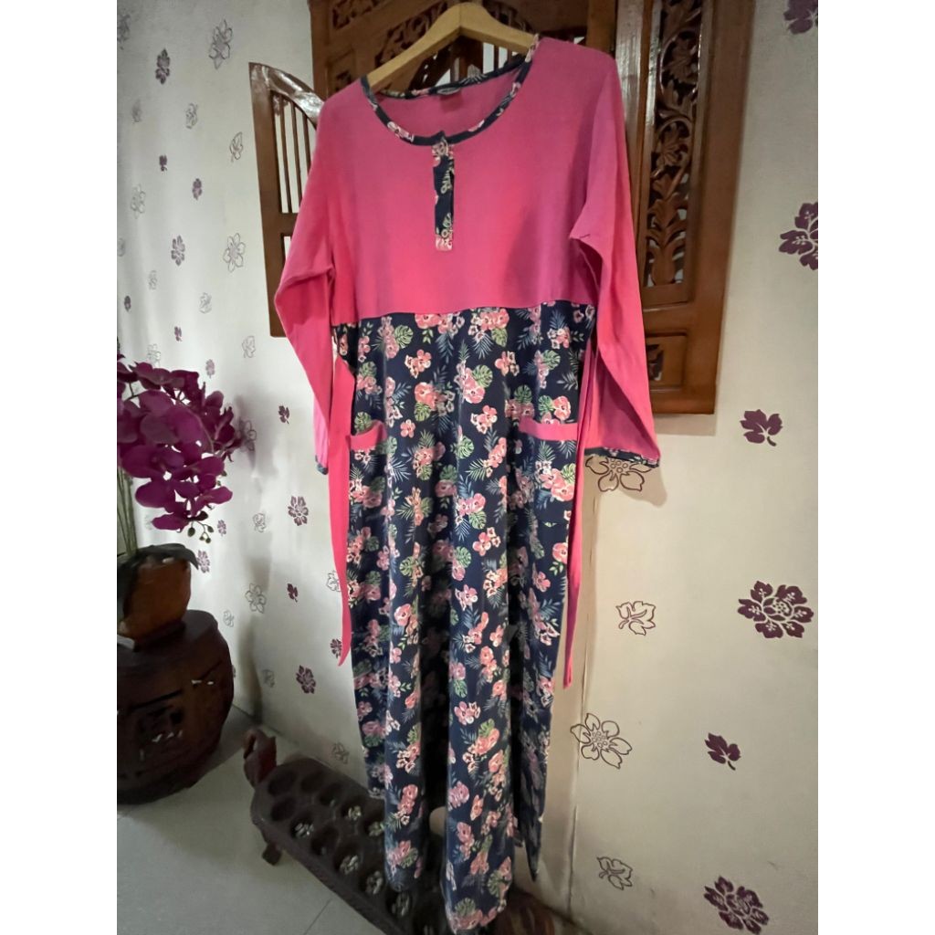 Baju Gamis Wanita Jumbo Bunga2 Biru Pink Preloved Second Branded Forever LD 110 P 135