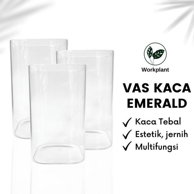 TERMURAH - Vas Kaca Emerald - Vas Bunga Kaca Bening Kotak Vas Bunga Kotak Pot