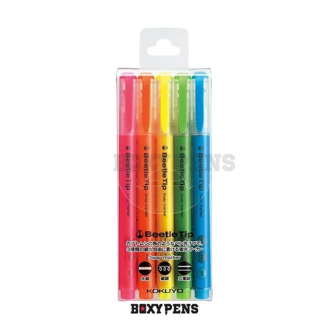 

NEW Kokuyo Beetle Tip 3way Highlighter Pen - 5 Color Set