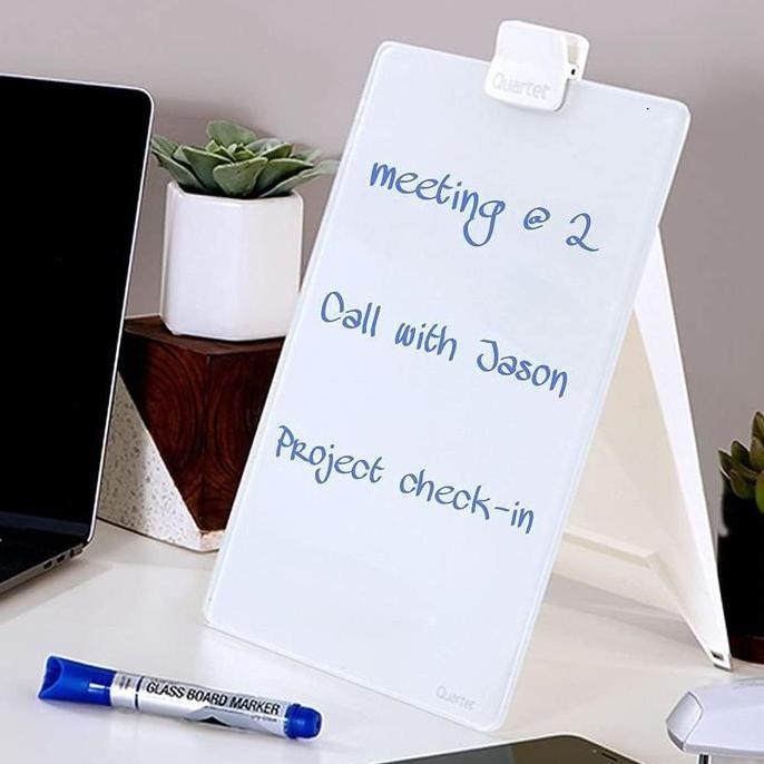 

TERBARU - Quartet Desktop Glass Dry Erase Easel White Frameless Papan Catatan